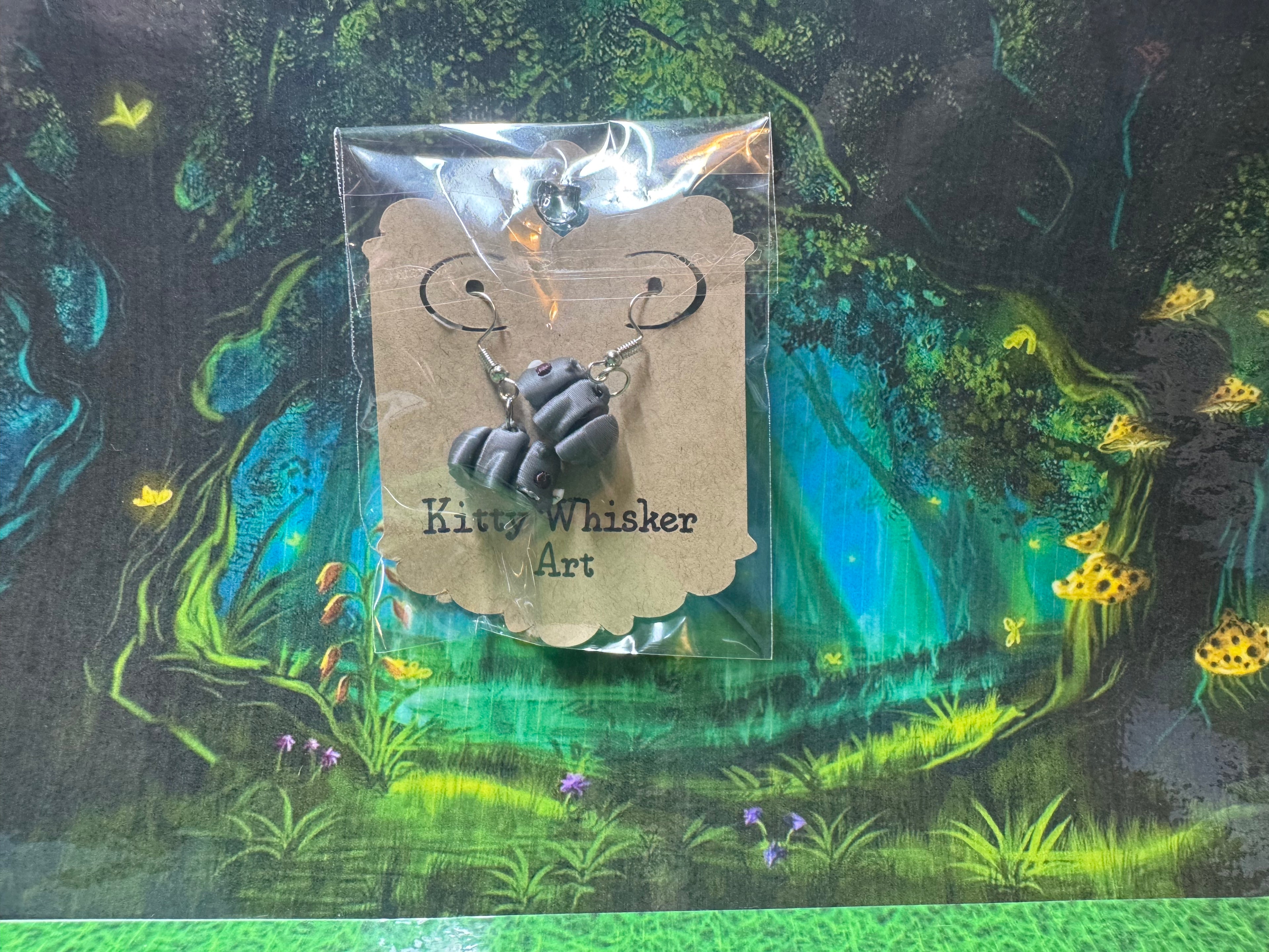 Rhino Earrings - Kitty Whisker Art
