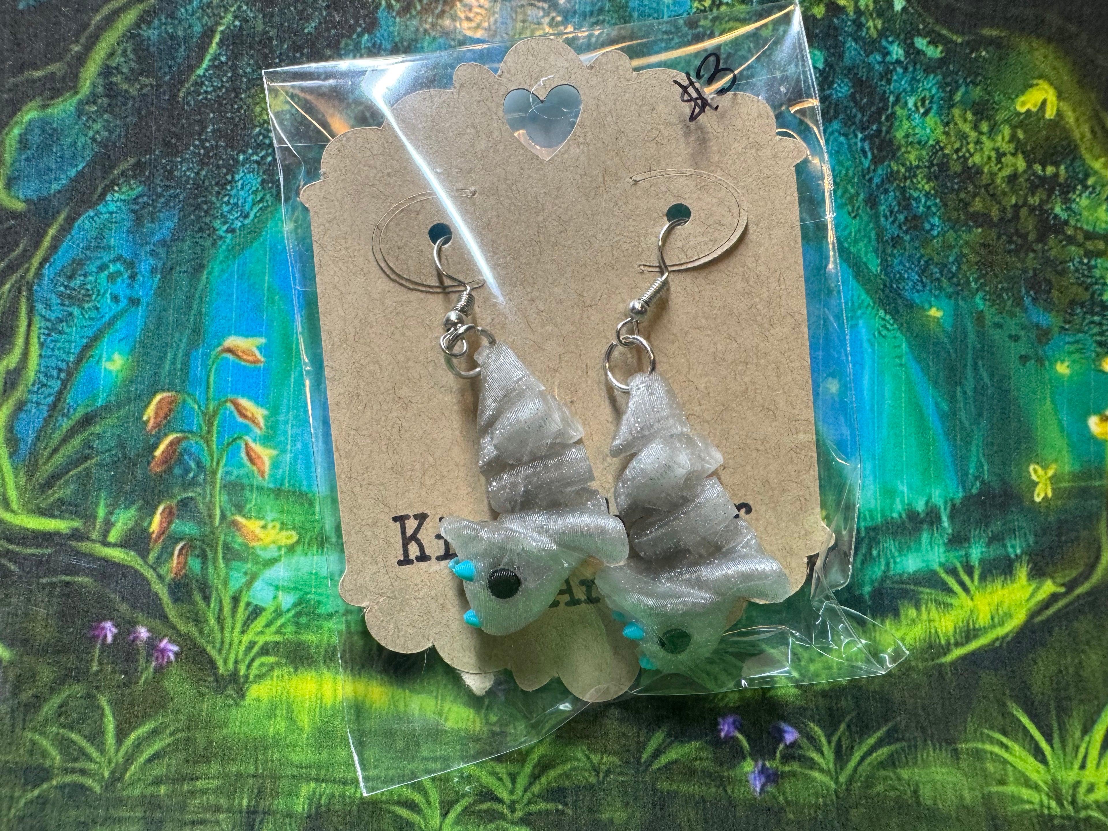Triceratops Earrings - Kitty Whisker Art